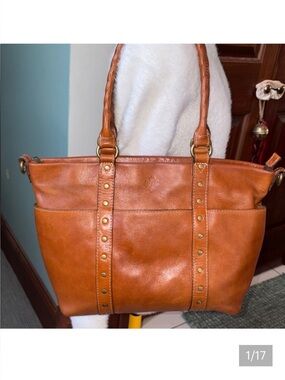 Patricia Nash Tote Leather smooth shoulder bag  Saddle Brown  6 exterior pockets
